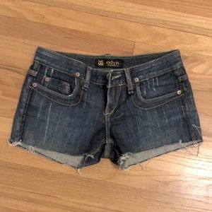 Odyn Denim Cutoff Women's Dark Blue Jean Shorts MK